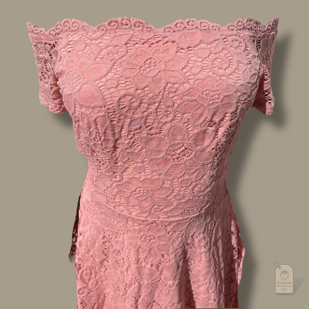 Dressystar Blush Pink Lace Hi-Lo Dress XS Off Shoulder Cocktail Wedding Guest - Picture 4 of 6